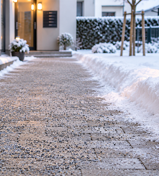 Winterdienst beim Räumen eines Gehwegs