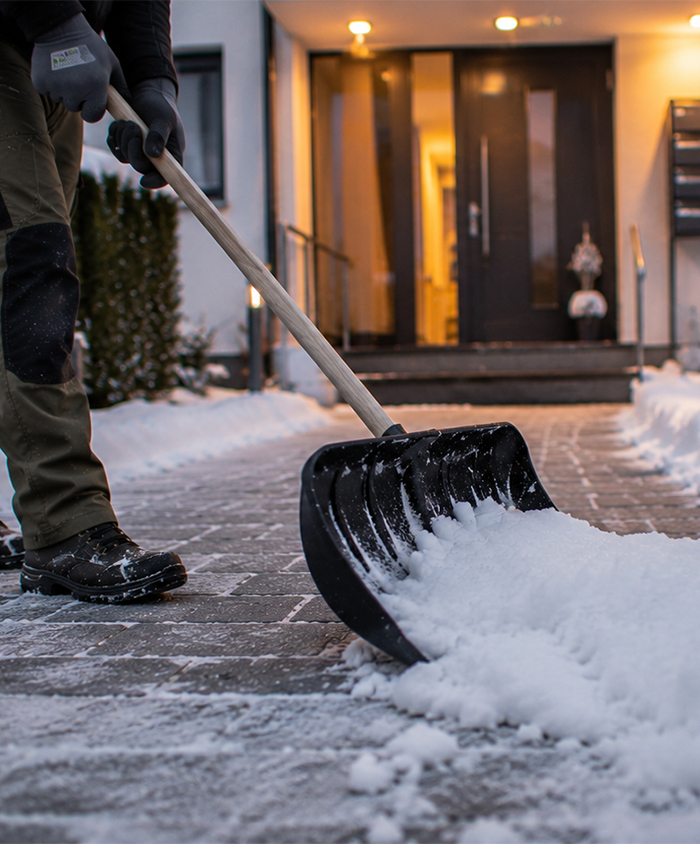 Winterdienst beim Räumen eines Hauseingangs